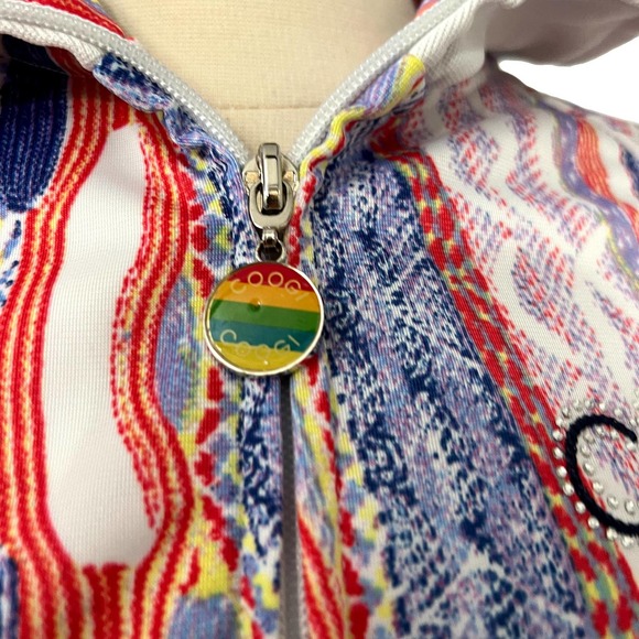 Coogi White & Multicolor Kaleidoscope Abstract Print Zip Front Jacket Small EUC - Picture 4 of 11